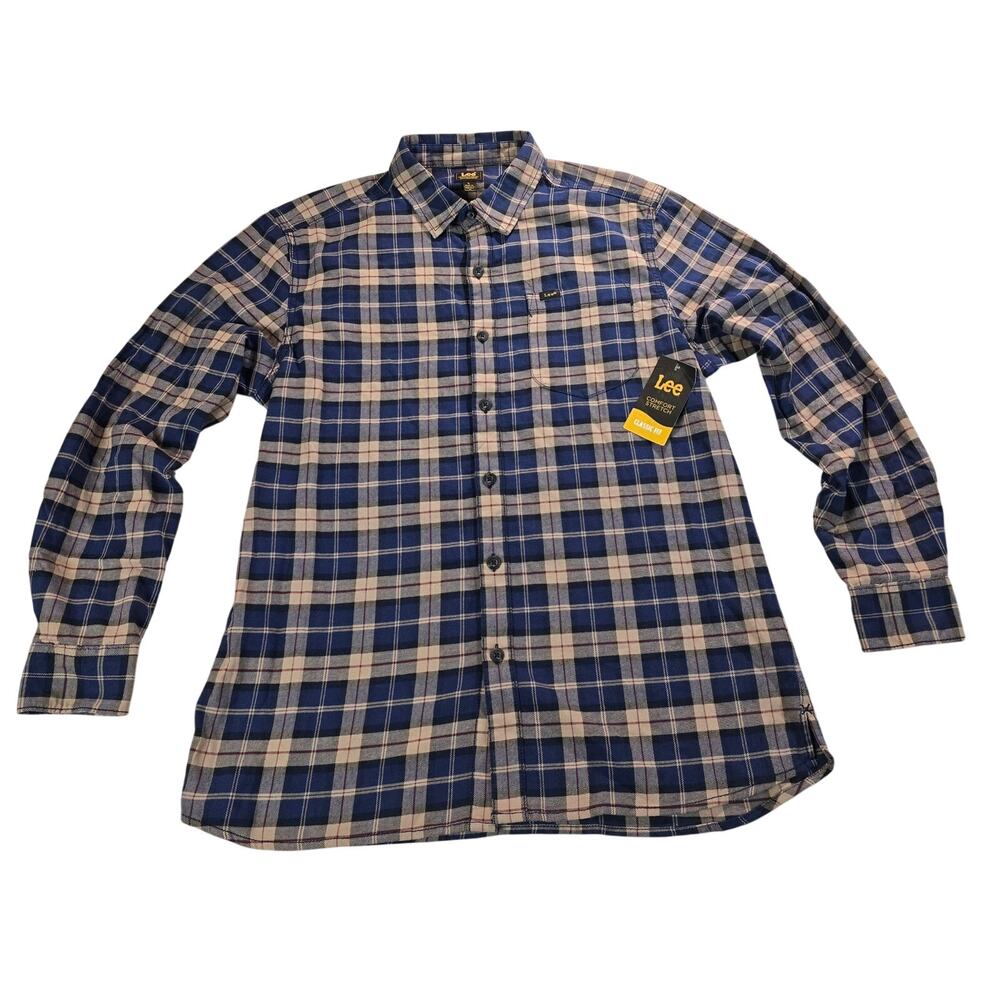 Lee Men’s Large Classic Fit Plaid Long Sleeve Button Down Shirt NWT